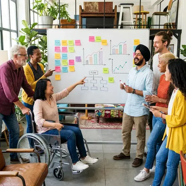 Equipe em reunião discutindo imagem profissional e barba cheia ou rala vantagens e desvantagens para o visual masculino