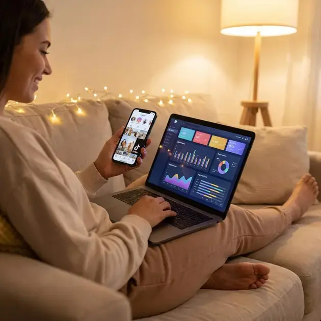 Homem em home office analisando barba cheia ou rala vantagens e desvantagens para sua imagem nas redes sociais