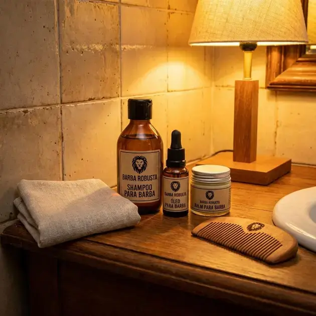 Kit completo de cuidados para manter a barba ideal para meu tipo de rosto saudável