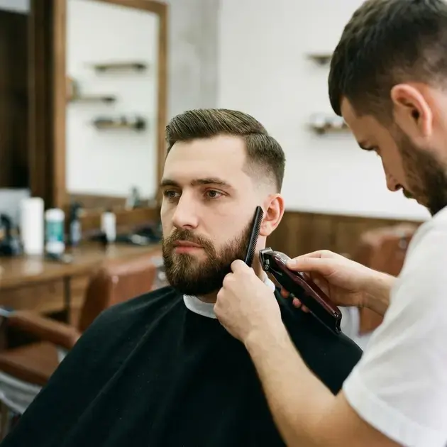 Homem com barba para rosto triangular masculina bem aparada e estilo moderno