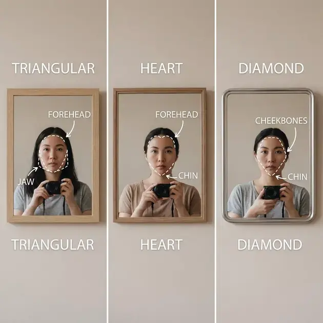 Comparação de formatos de rosto masculino com destaque para rosto triangular